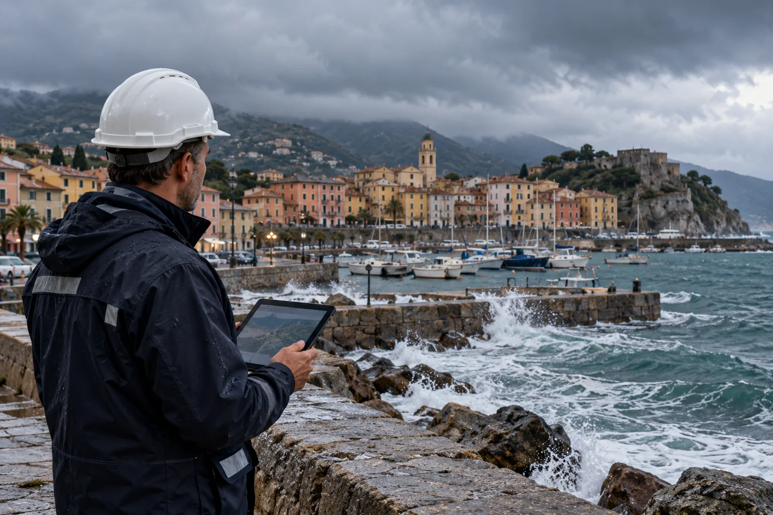 Specialista valuta il rischio di una cittadina costiera dopo un temporale
